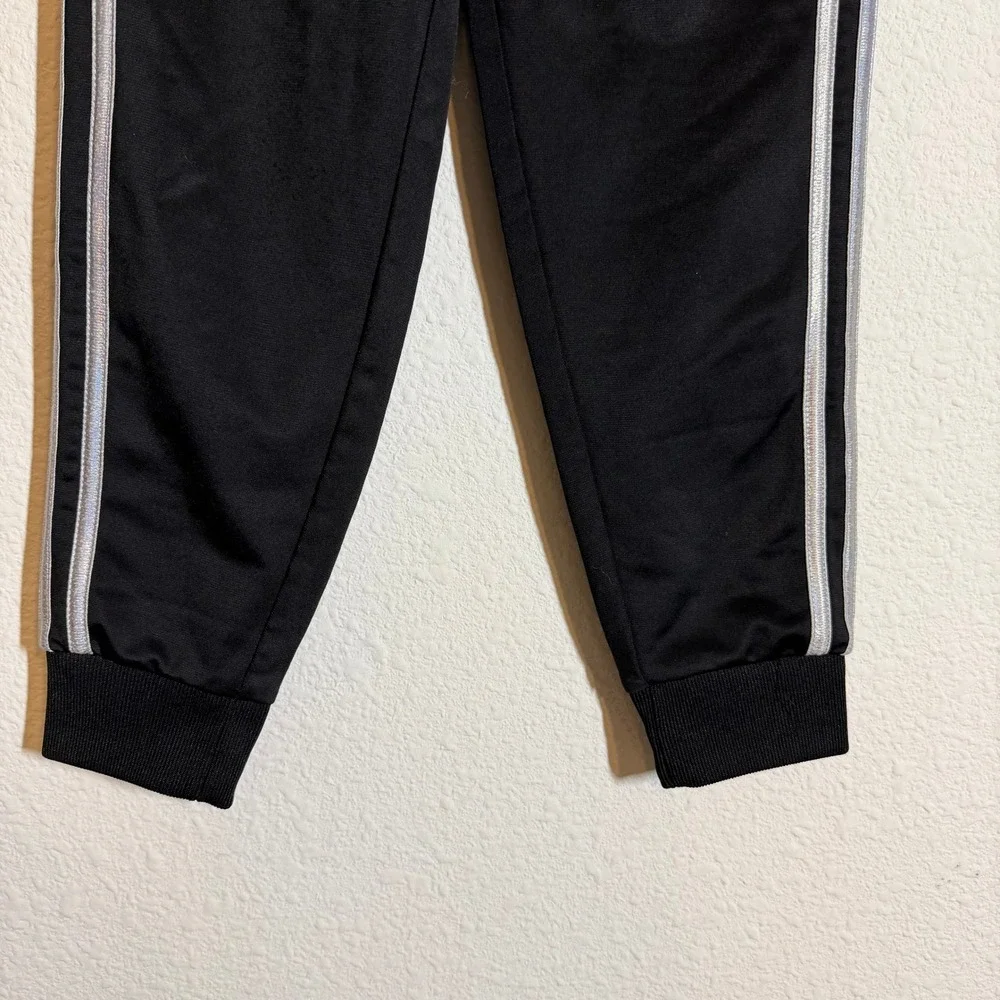 Adidas Girls Black Silver Iridescent Stripe Track‎ Pants Joggers Size 6X